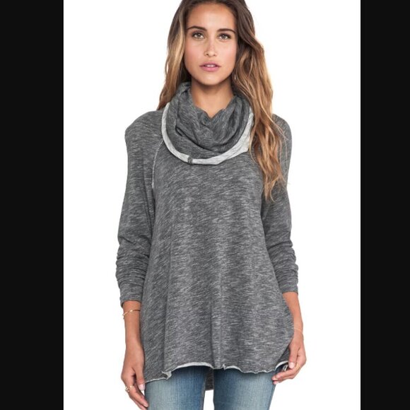 Free People Beach Gray Two Tone Cowl Neck Cocoon Sweater Sweatshirt - Picture 1 of 8